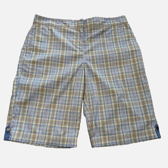 IZOD Women's 6 Blue Purple Plaid Lined Long Bermuda Sport Casual Golf Shorts - Picture 1 of 4